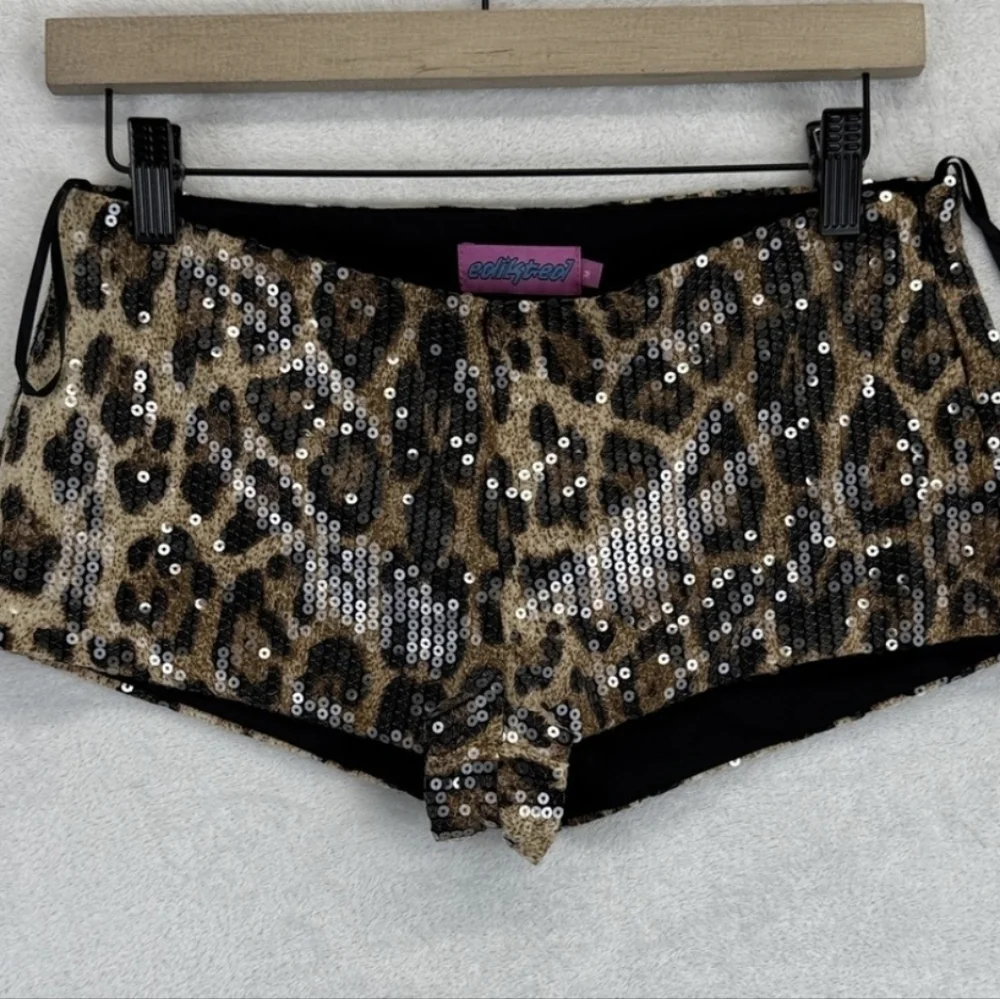 NWOT Edikted Sequin Leopard Print Shorts - Picture 5 of 8